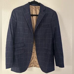 Vintage Men’s Navy Blue Plaid Wool Cashmere Blend Bottoli Sport Coat Blazer